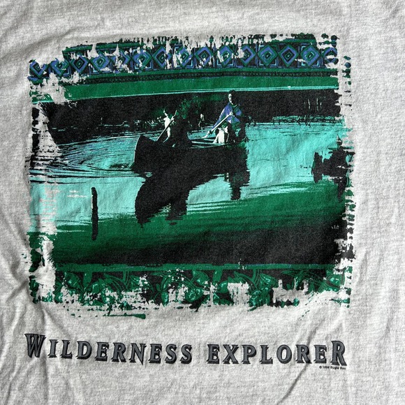 VTG Bugle Boy T Shirt Mens Large Wilderness Explorer‎ Canoe Lake Fishing 1990s - Picture 2 of 10